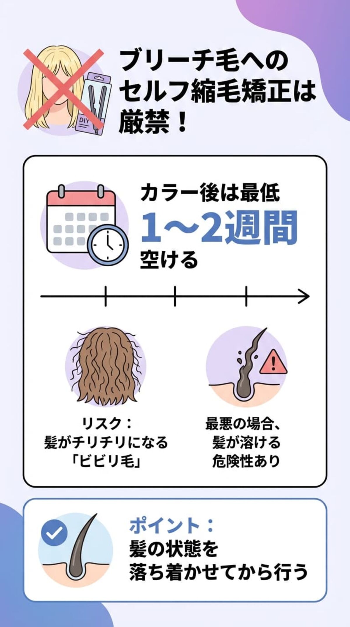 カラーやブリーチ直後の使用は避ける