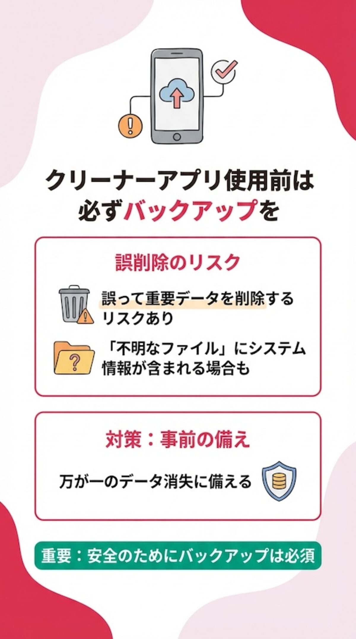使用前にバックアップを取る