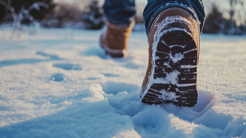 スノーブーツで雪道を歩く人