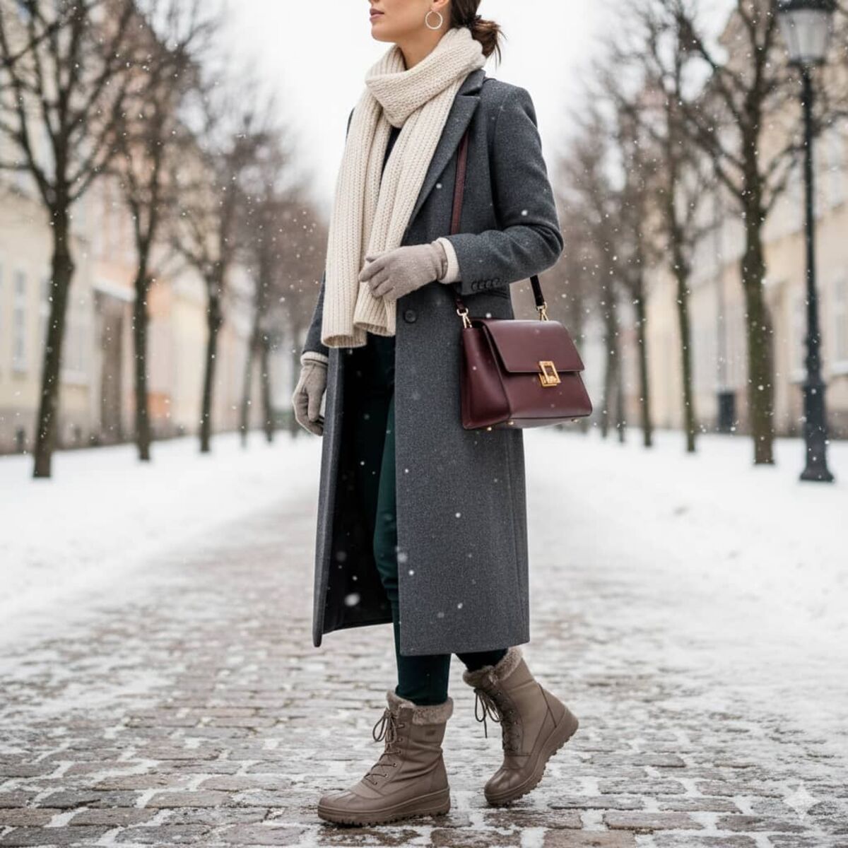 女性のスノーブーツコーディネート