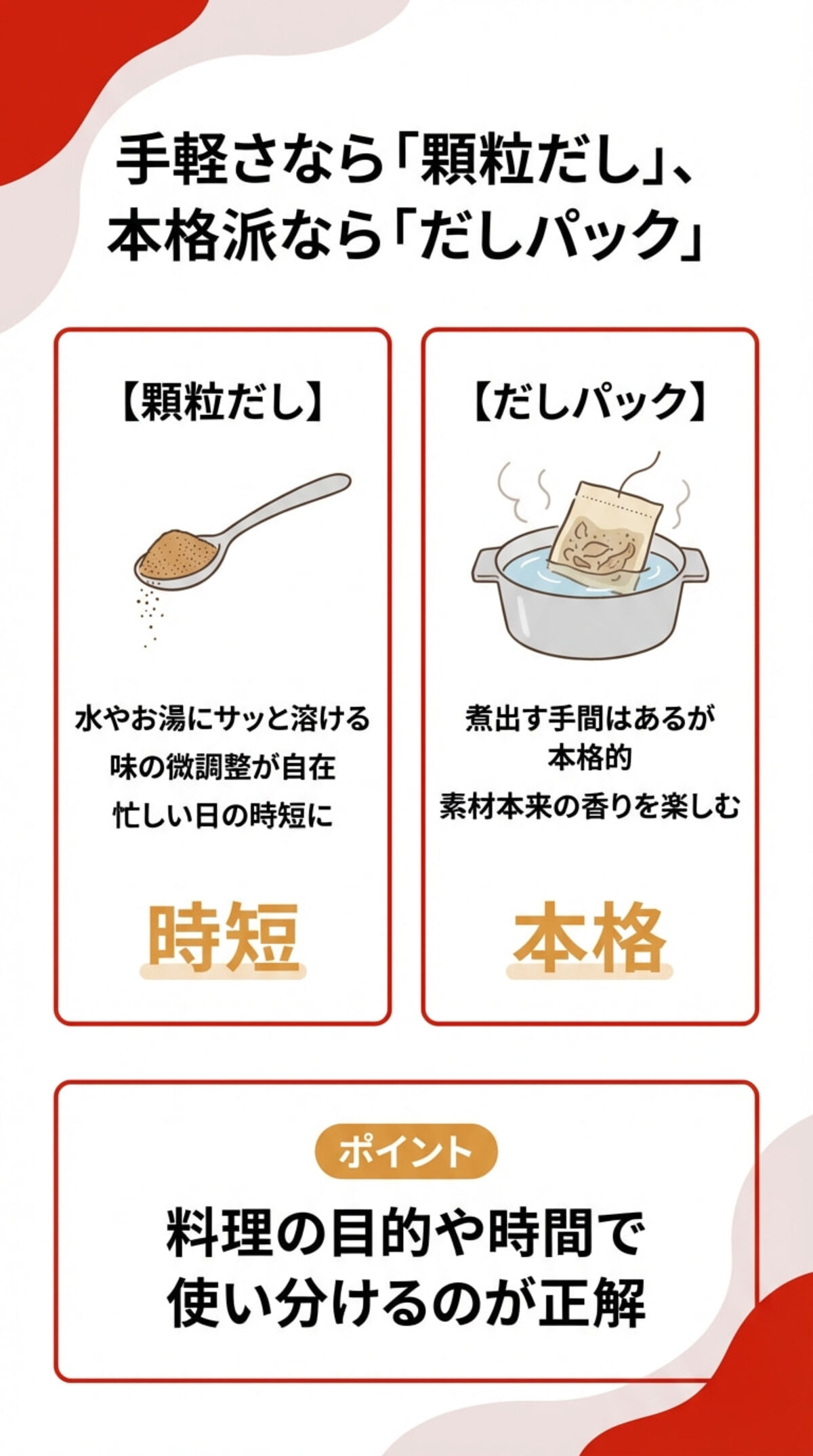 顆粒だしとは？だしパックとの違い