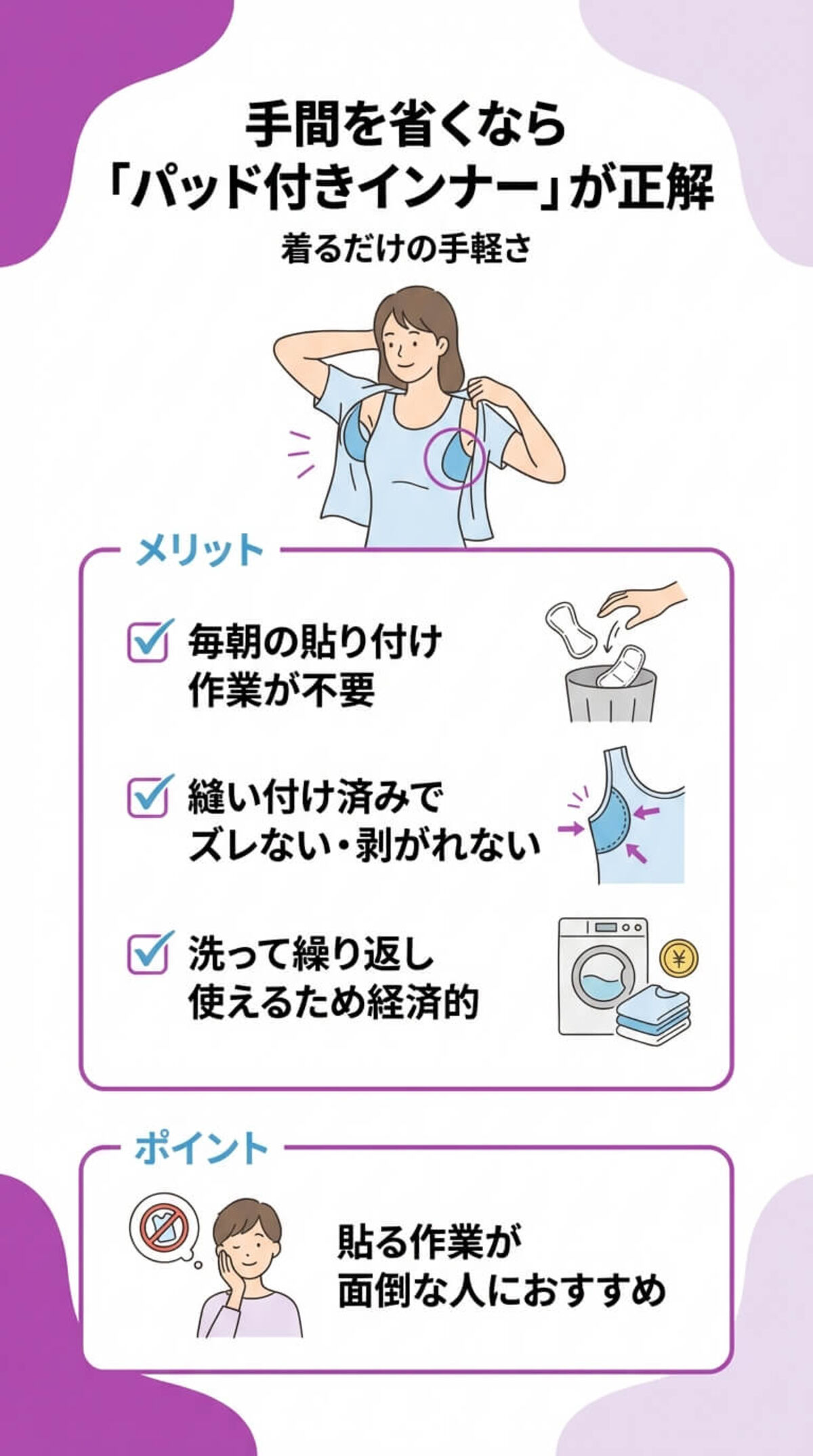 脇汗パッド付きインナーの選択肢