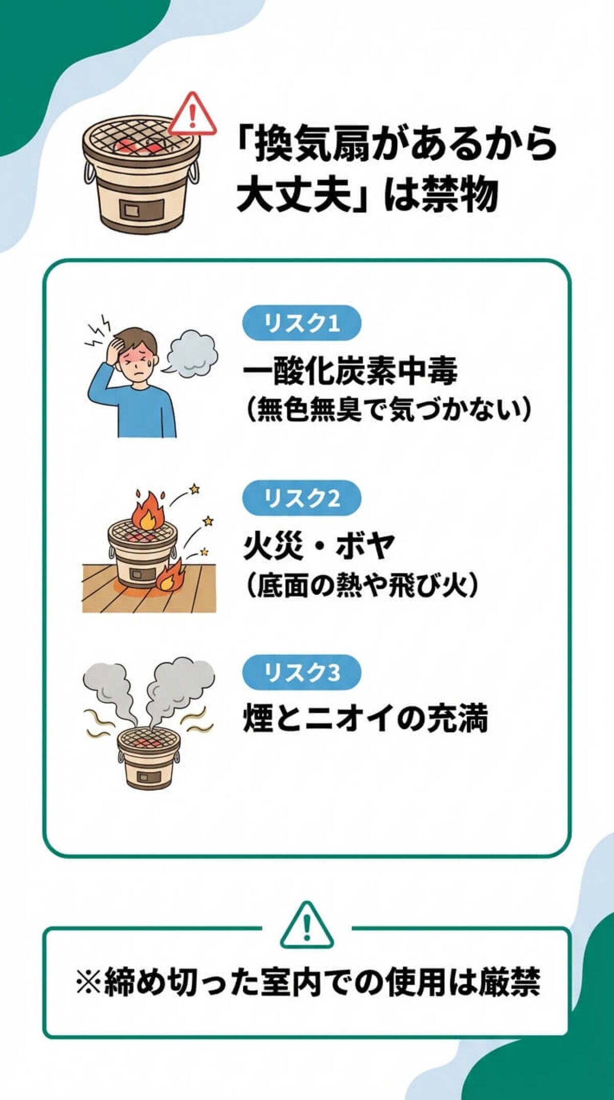 七輪を室内で使うと危険？知っておきたい3つのリスク