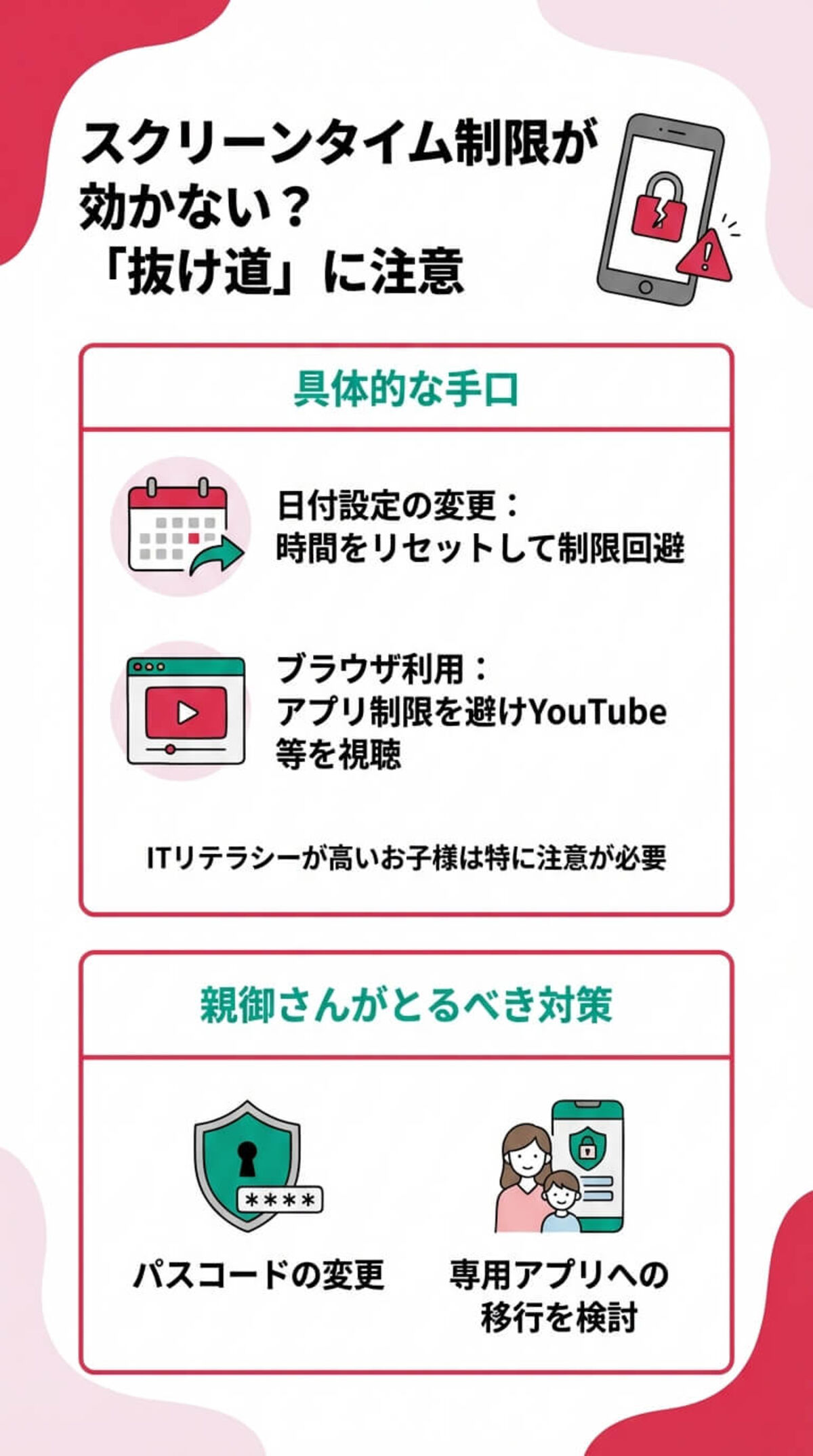 スクリーンタイム制限が効かない？抜け道に注意