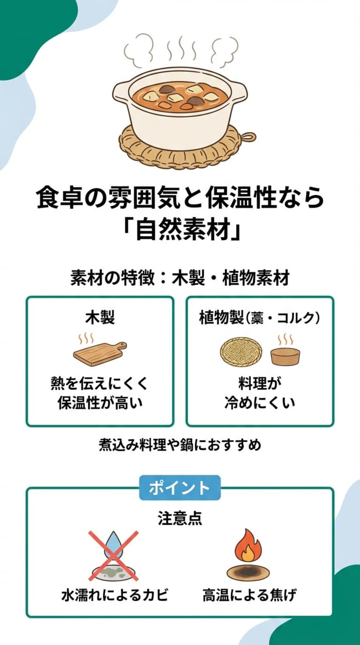 素材の特徴：木製・植物素材