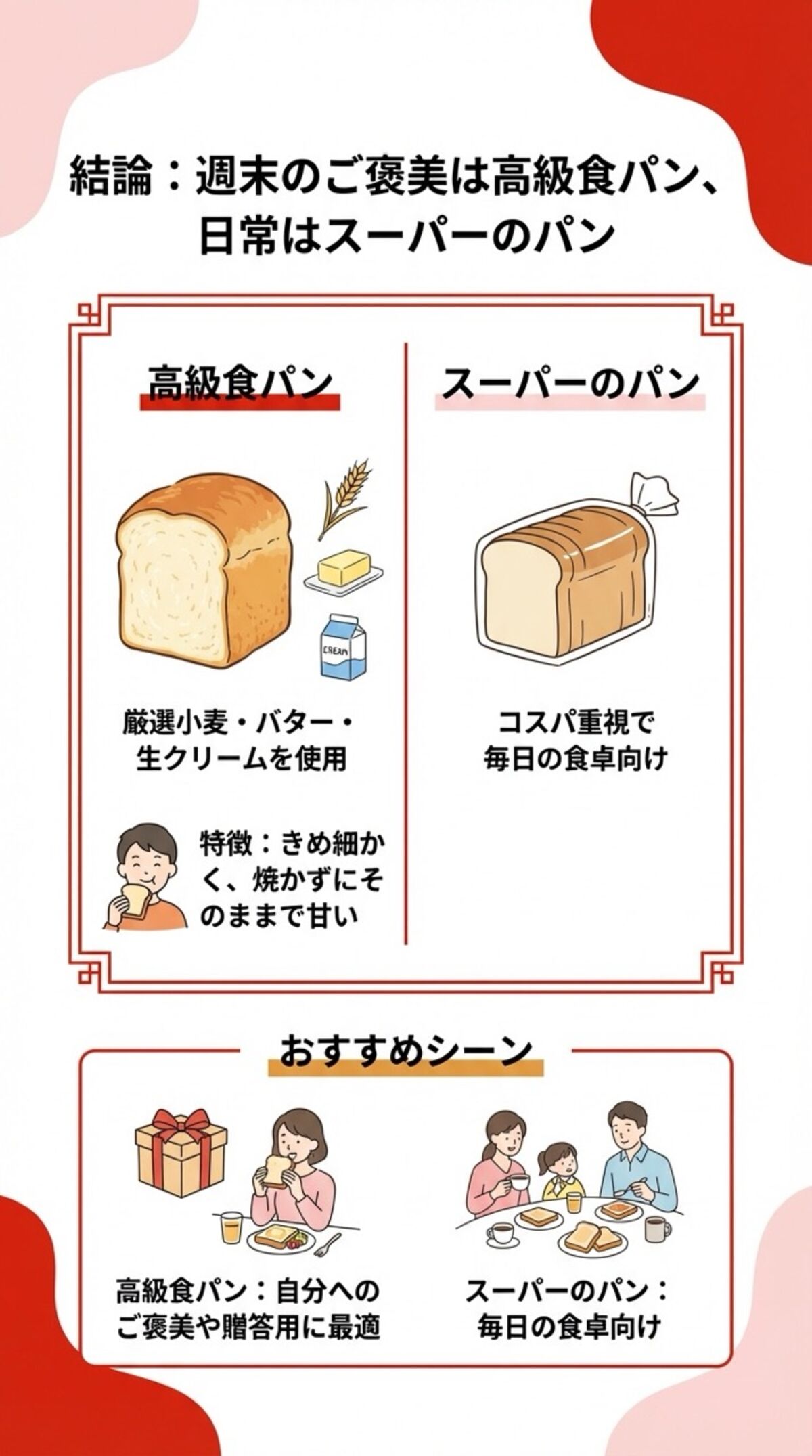 週末のご褒美は高級パン、日常はスーパーのパン