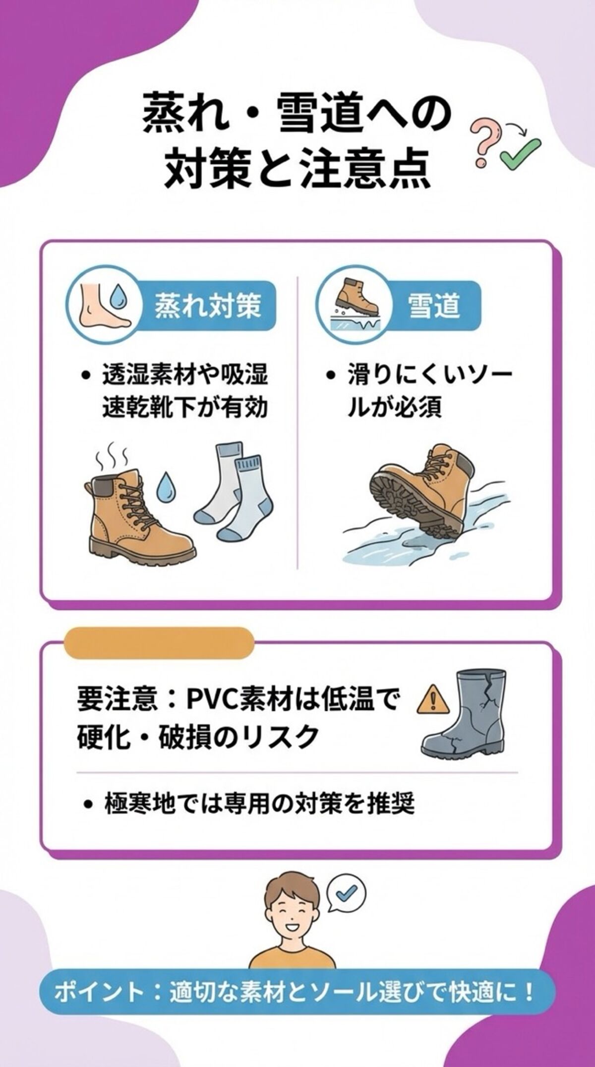 蒸れ・雪道への対策と注意点
