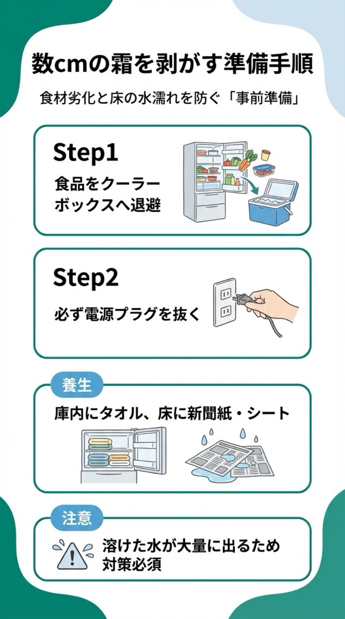 数cmの霜を剥がす準備手順