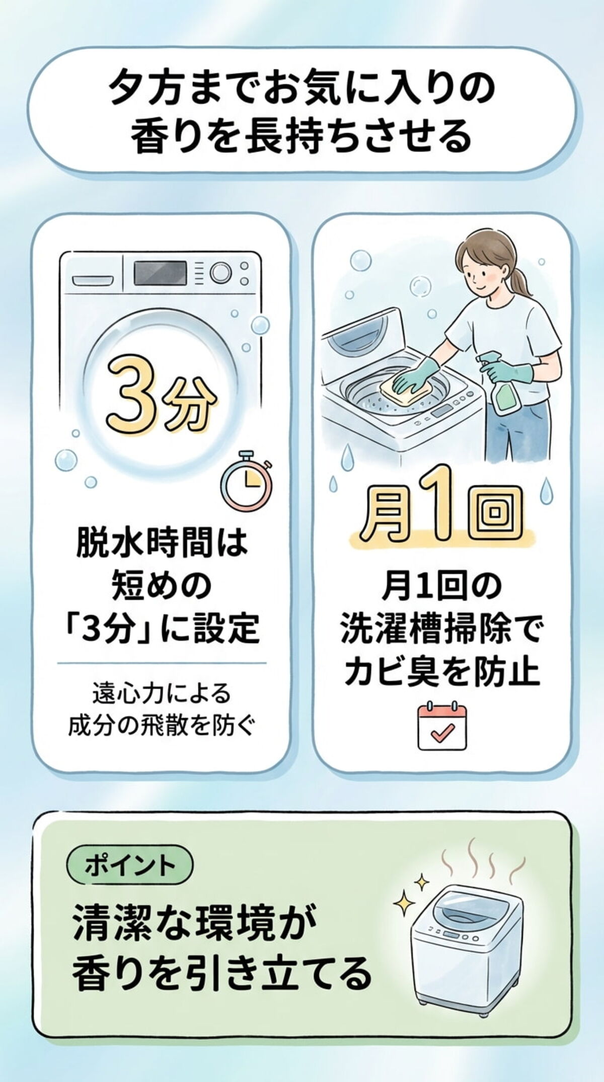 香りをキープするコツ：脱水と槽掃除