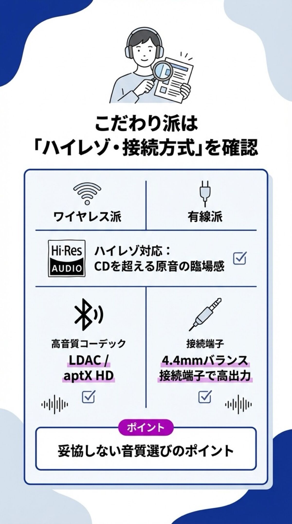 こだわり派は「ハイレゾ・接続方式」を確認