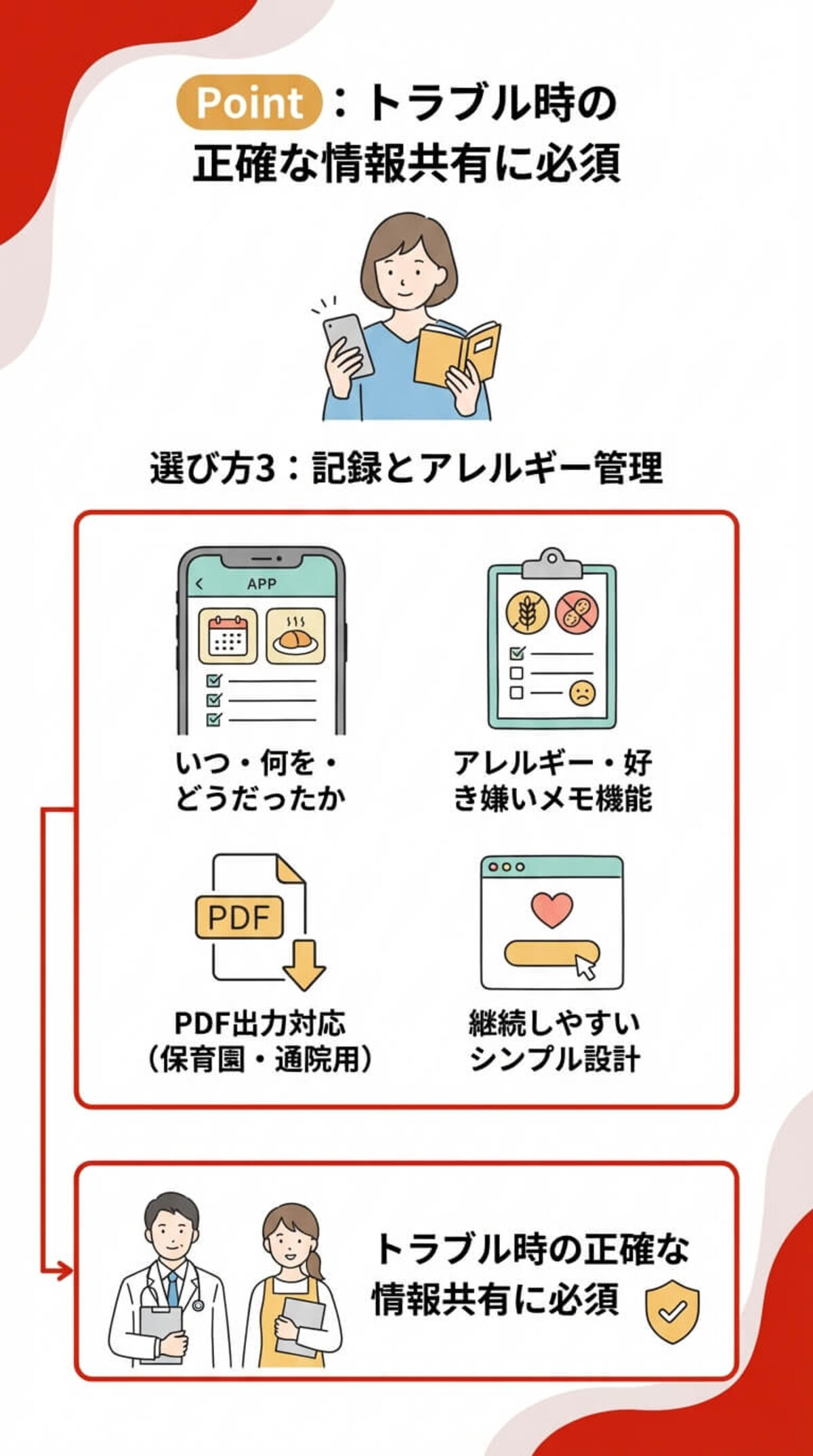 選び方3：記録・アレルギー管理
