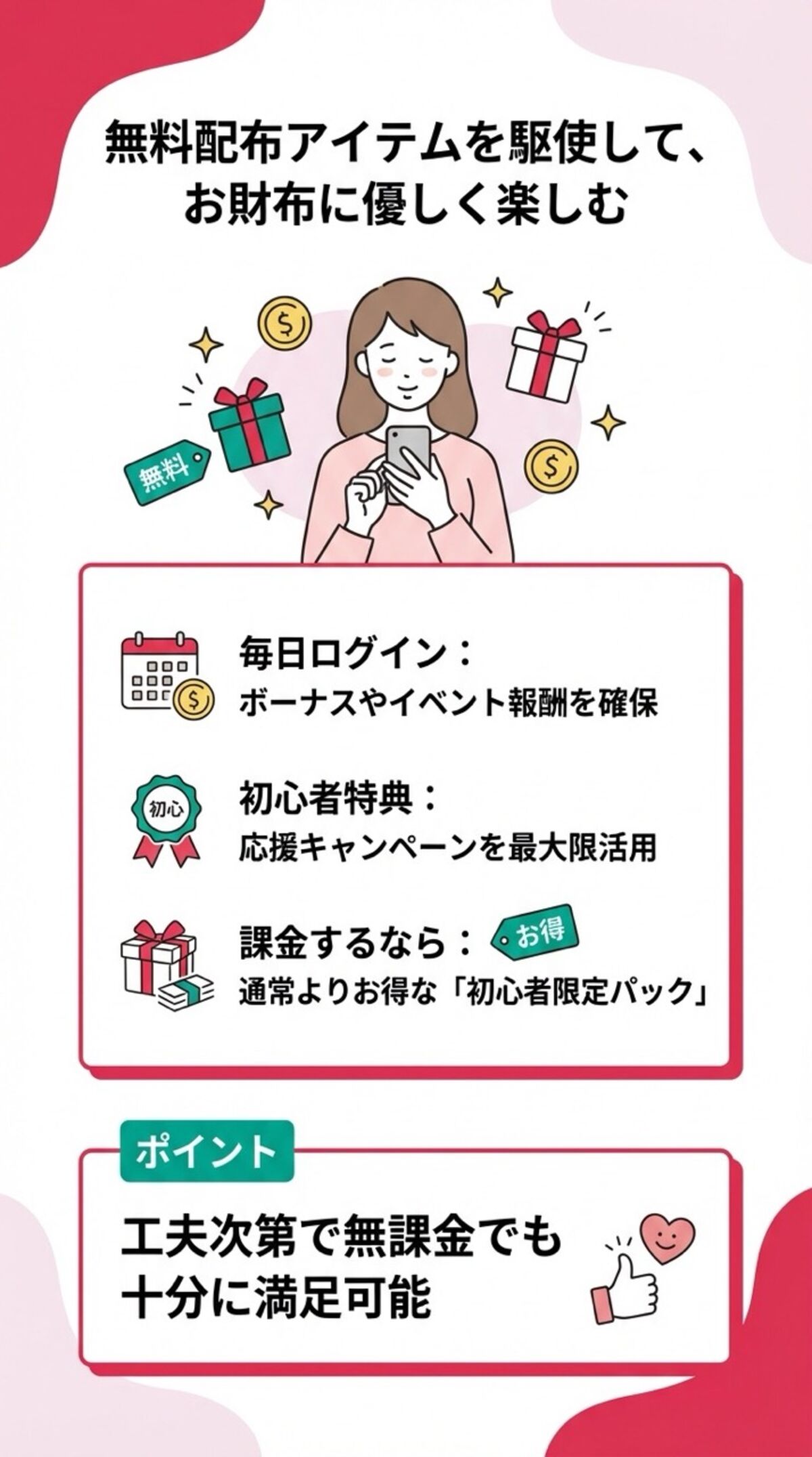 無料配布アイテムを駆使して、お財布に優しく楽しむ