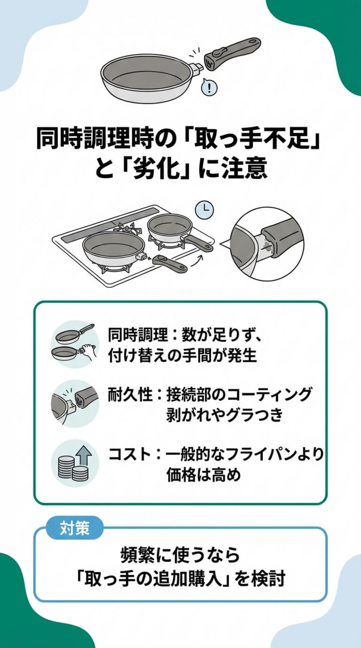 取っ手が取れるフライパンのデメリット