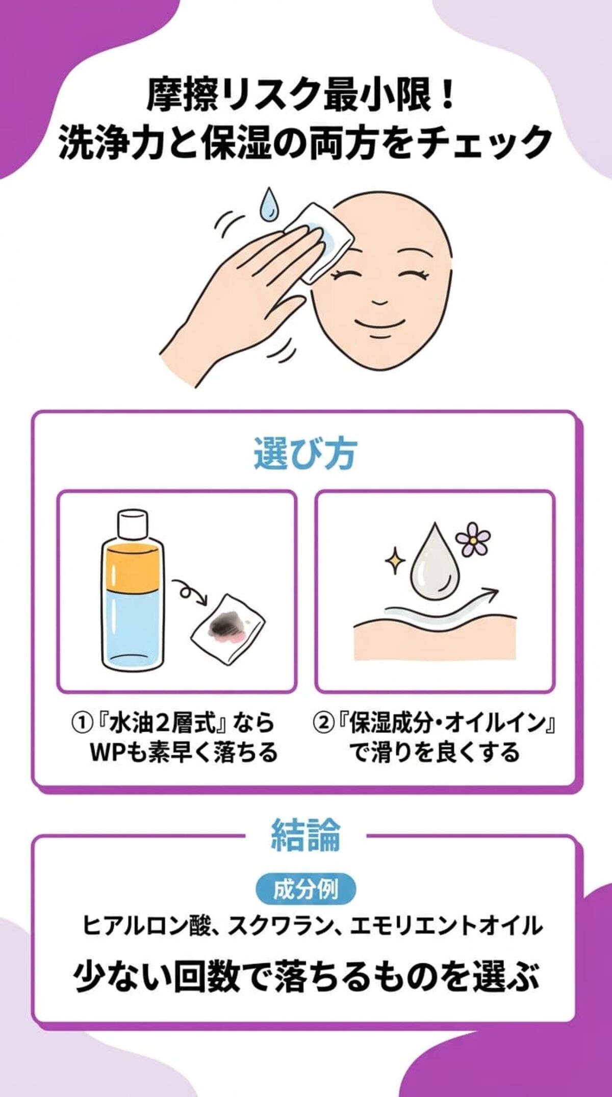 選び方③ リキッド型は「2層式」と「保湿成分」を確認