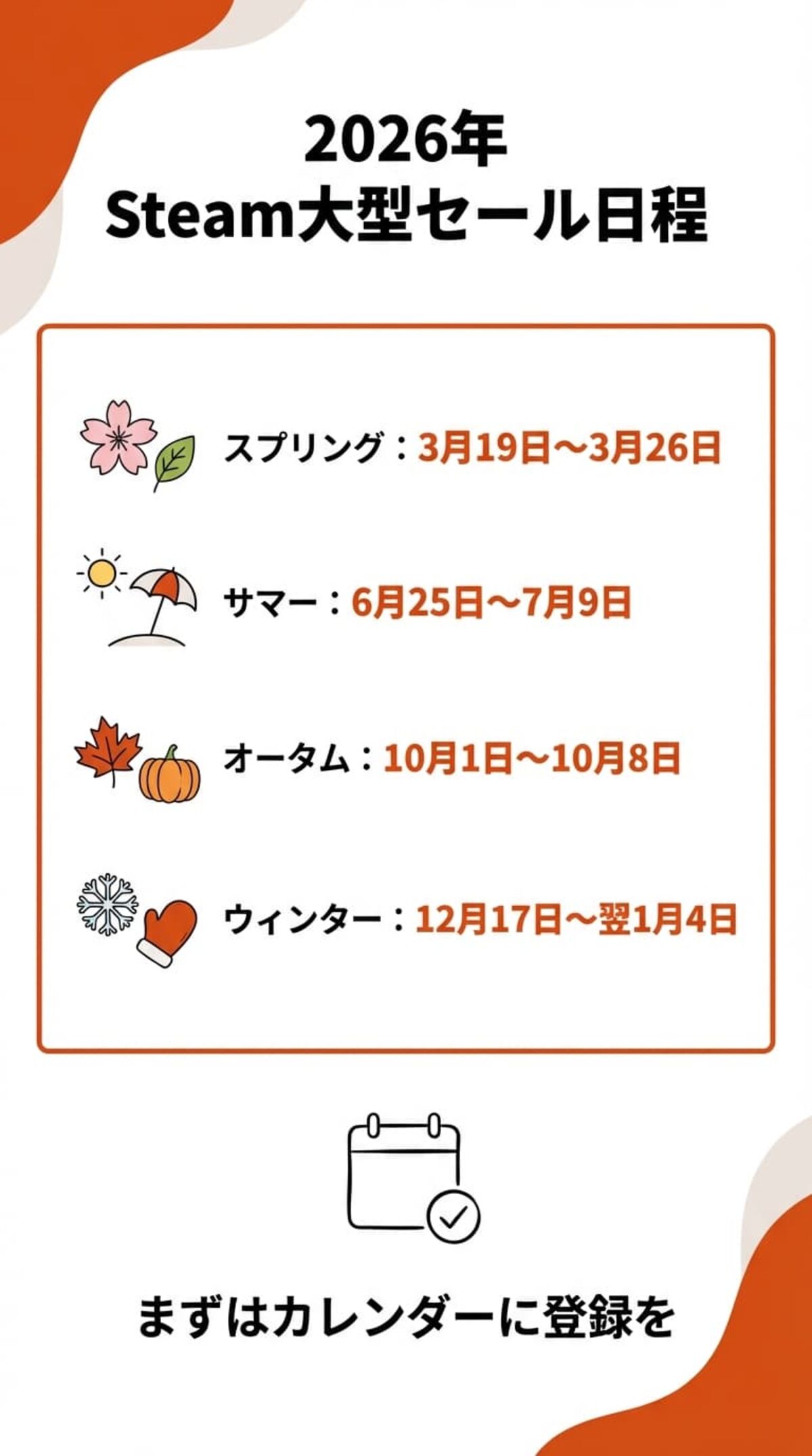 2026年Steamセール開催スケジュール