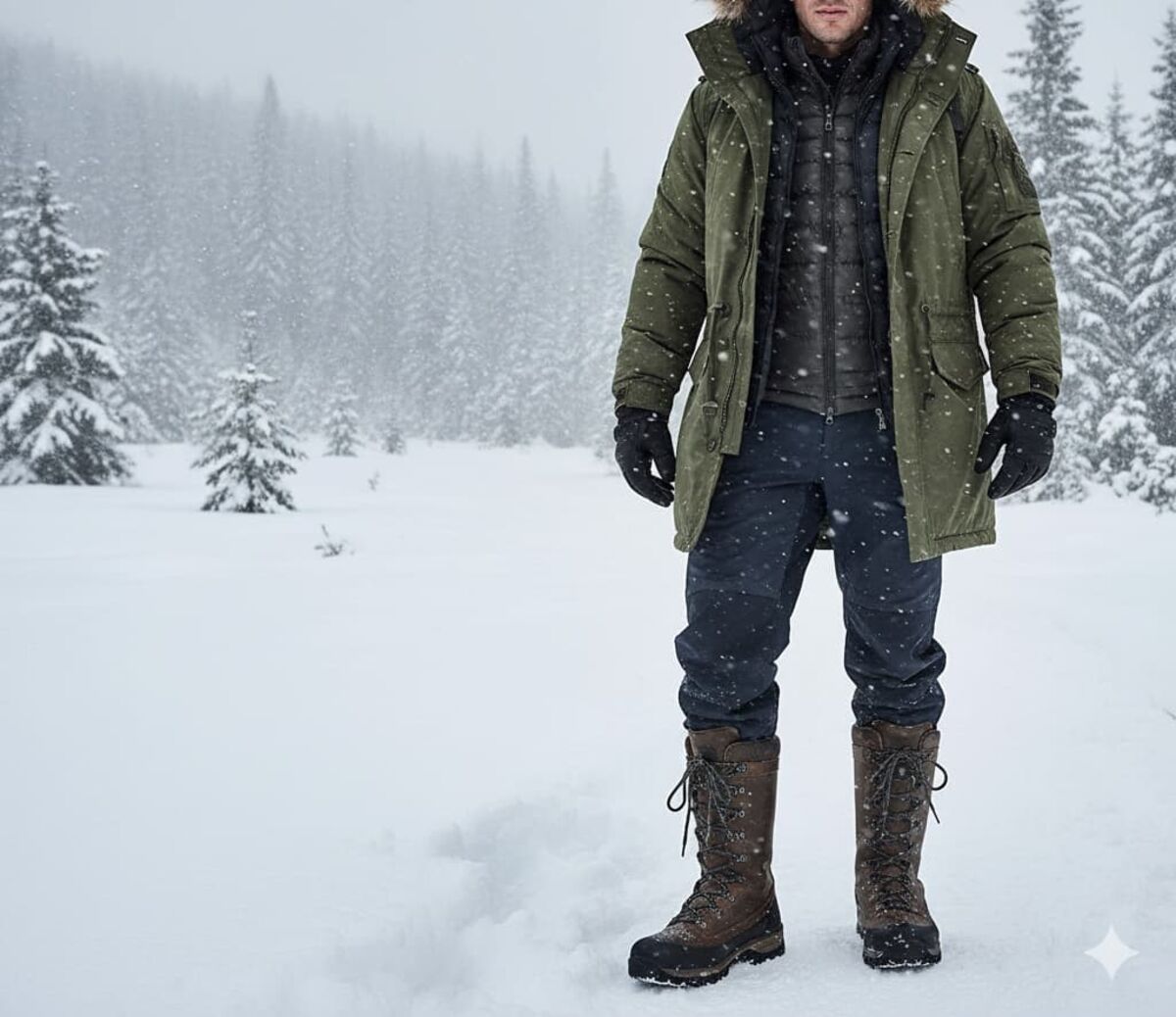 男性スノーブーツコーディネート