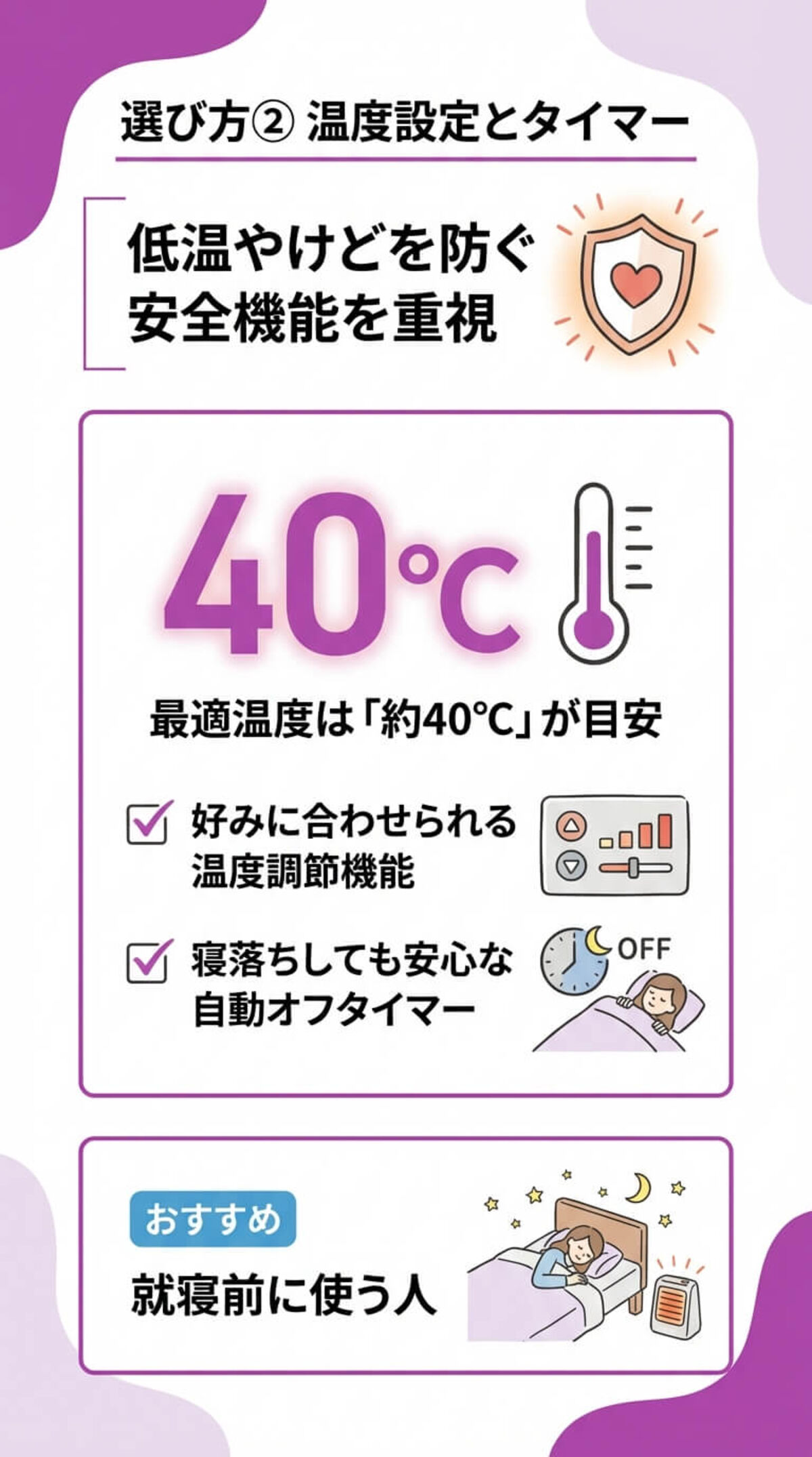 選び方2：温度設定とタイマー