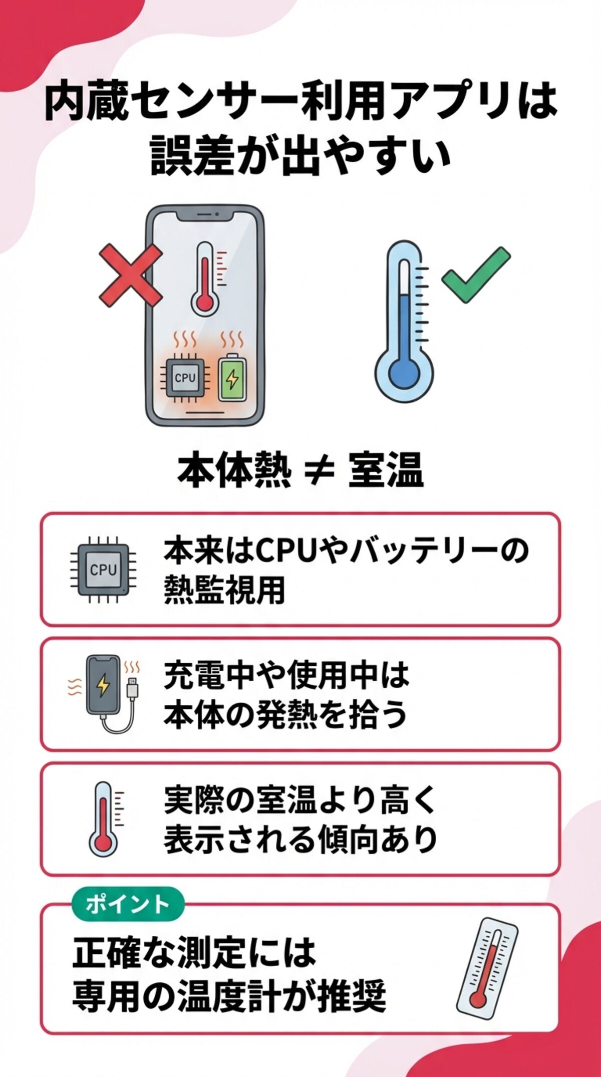 内蔵センサー利用アプリは誤差が出やすい