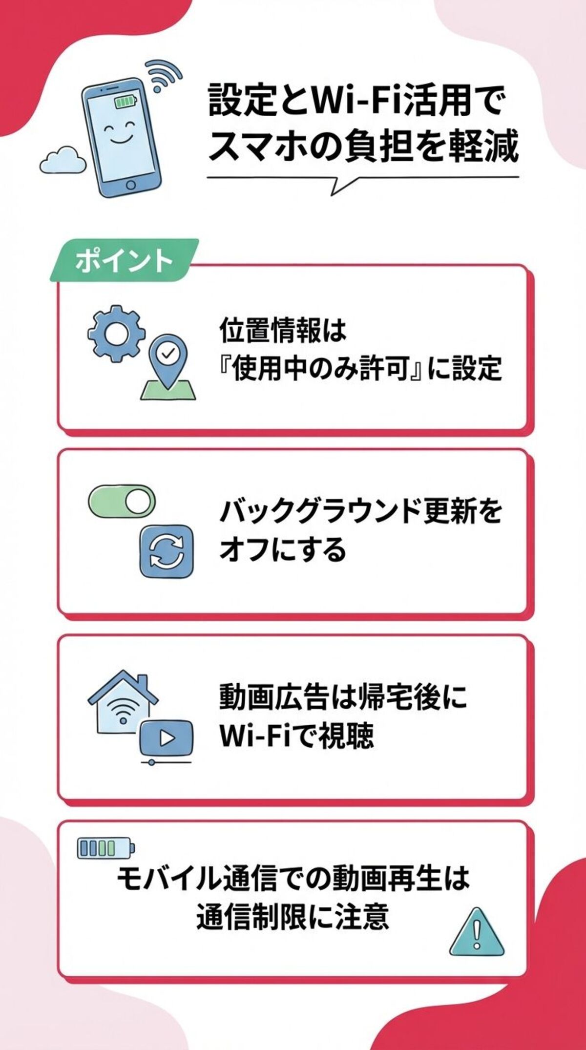 バッテリー消費を抑える