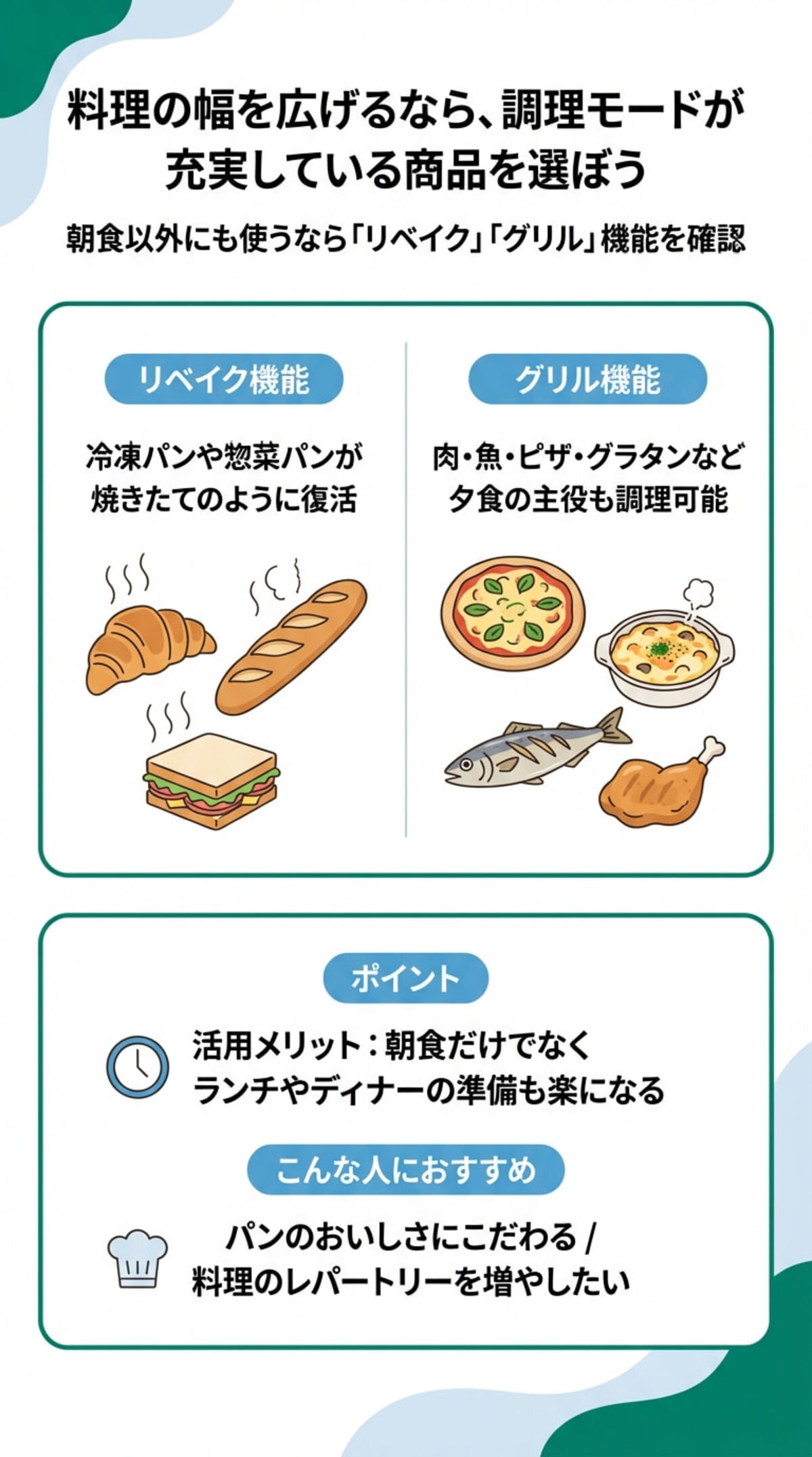 料理の幅を広げるなら、調理モードが充実している商品を選ぼう
