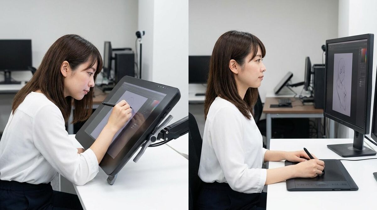 「液タブ」vs「板タブ」プロの現場での使い分け（身体負荷の視点）