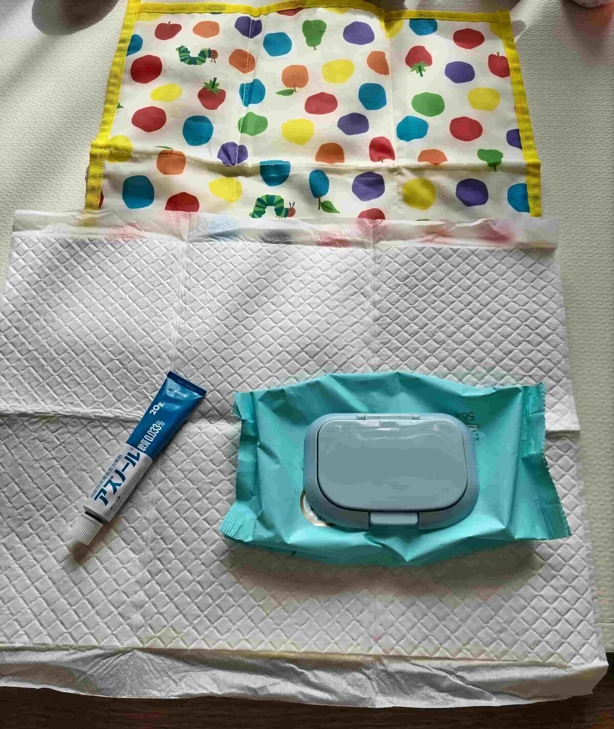 ペットシーツを用意している様子