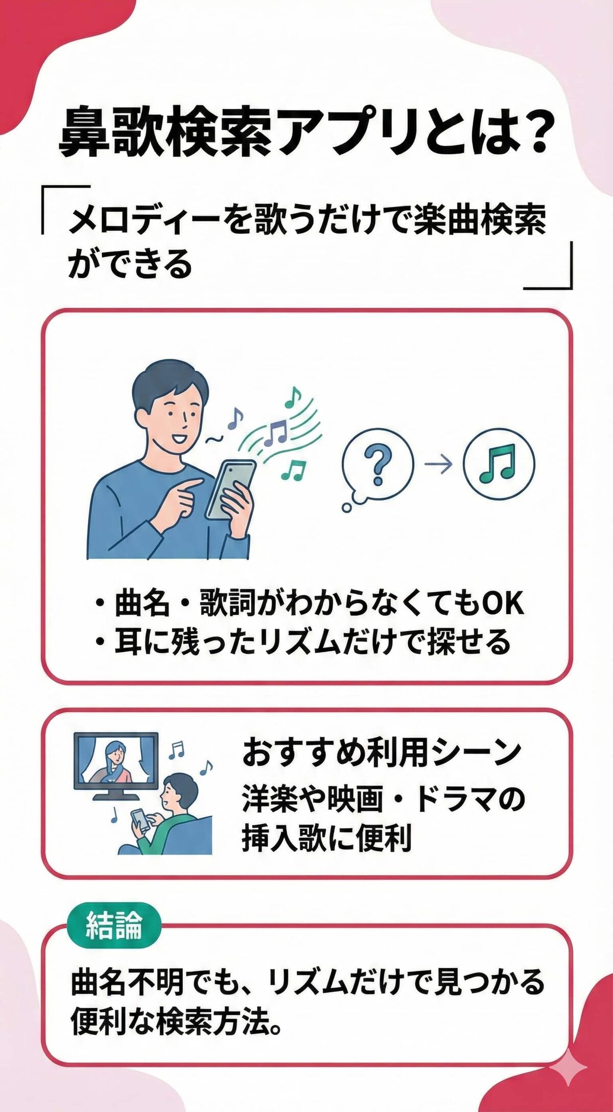 メロディーを歌うだけで、楽曲検索ができる