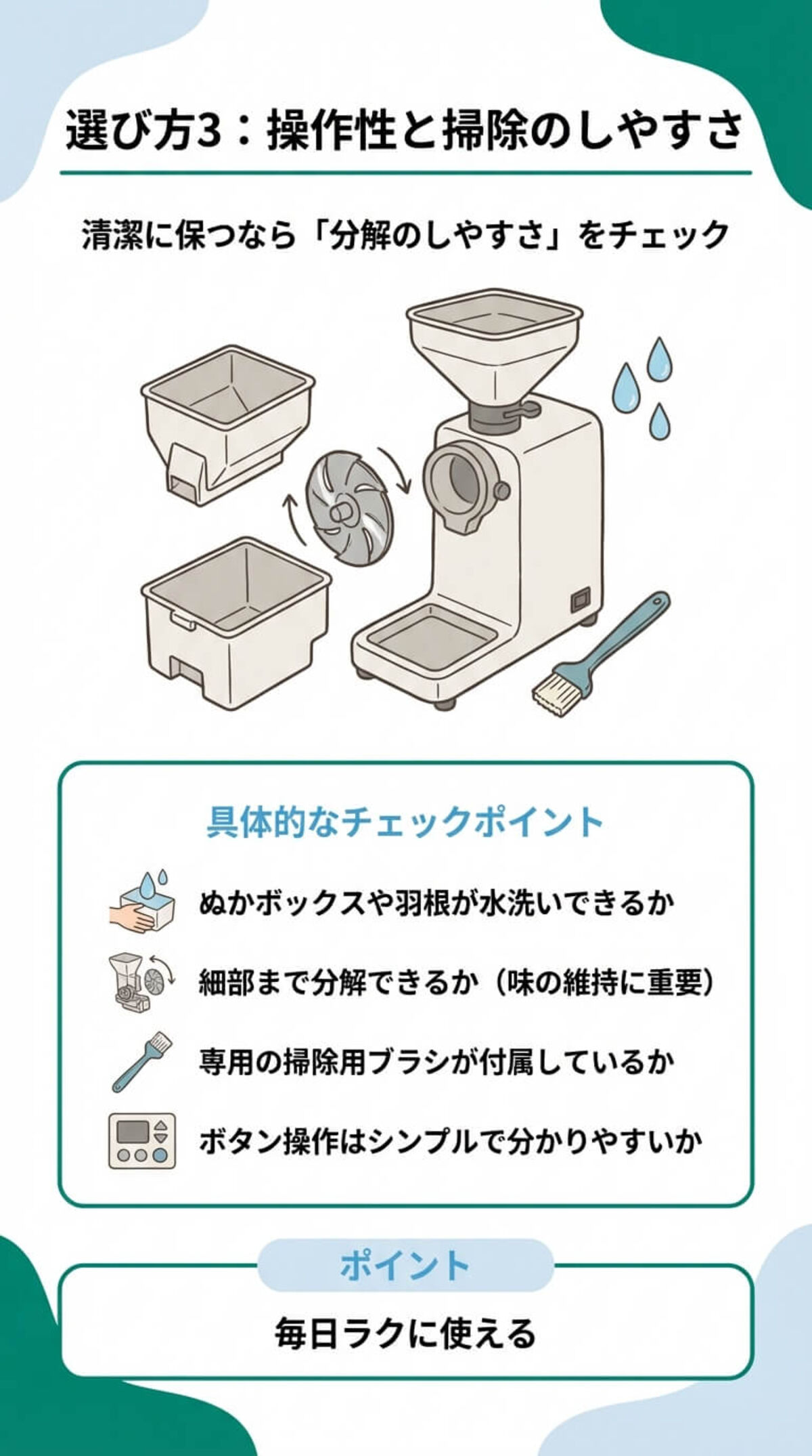 選び方3：操作性と掃除のしやすさ