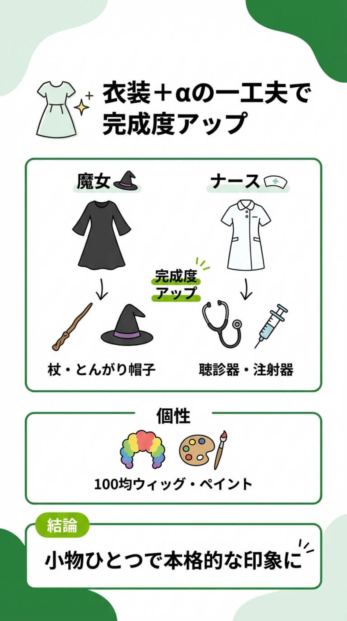 選び方③ 小物やメイクで完成度アップ