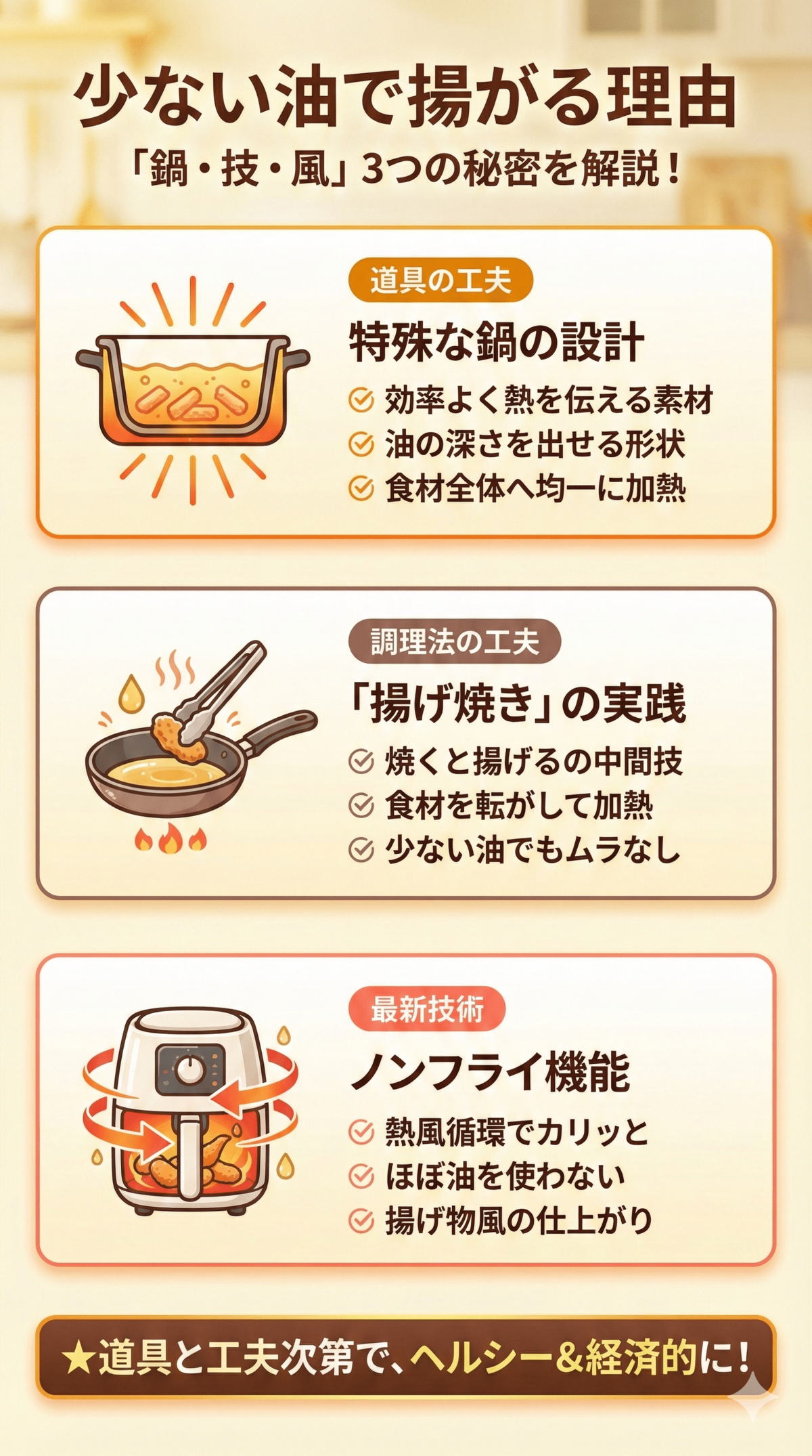 少ない油でも揚げ物ができる理由