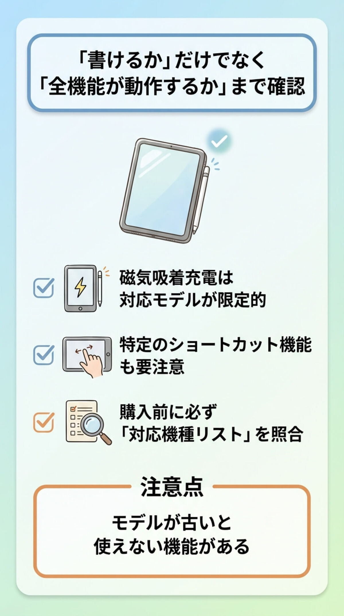 iPadモデルとの互換性を必ずチェック