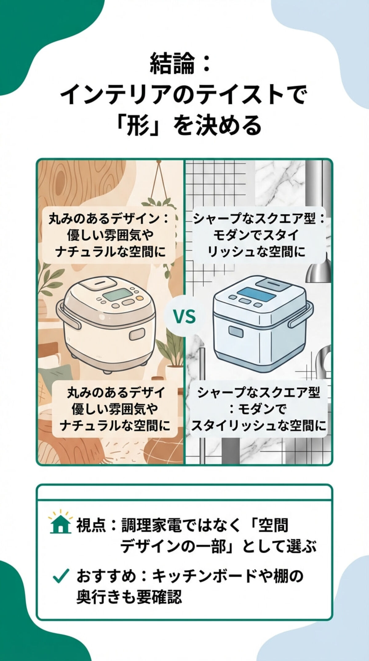 インテリアのテイストで形を決める