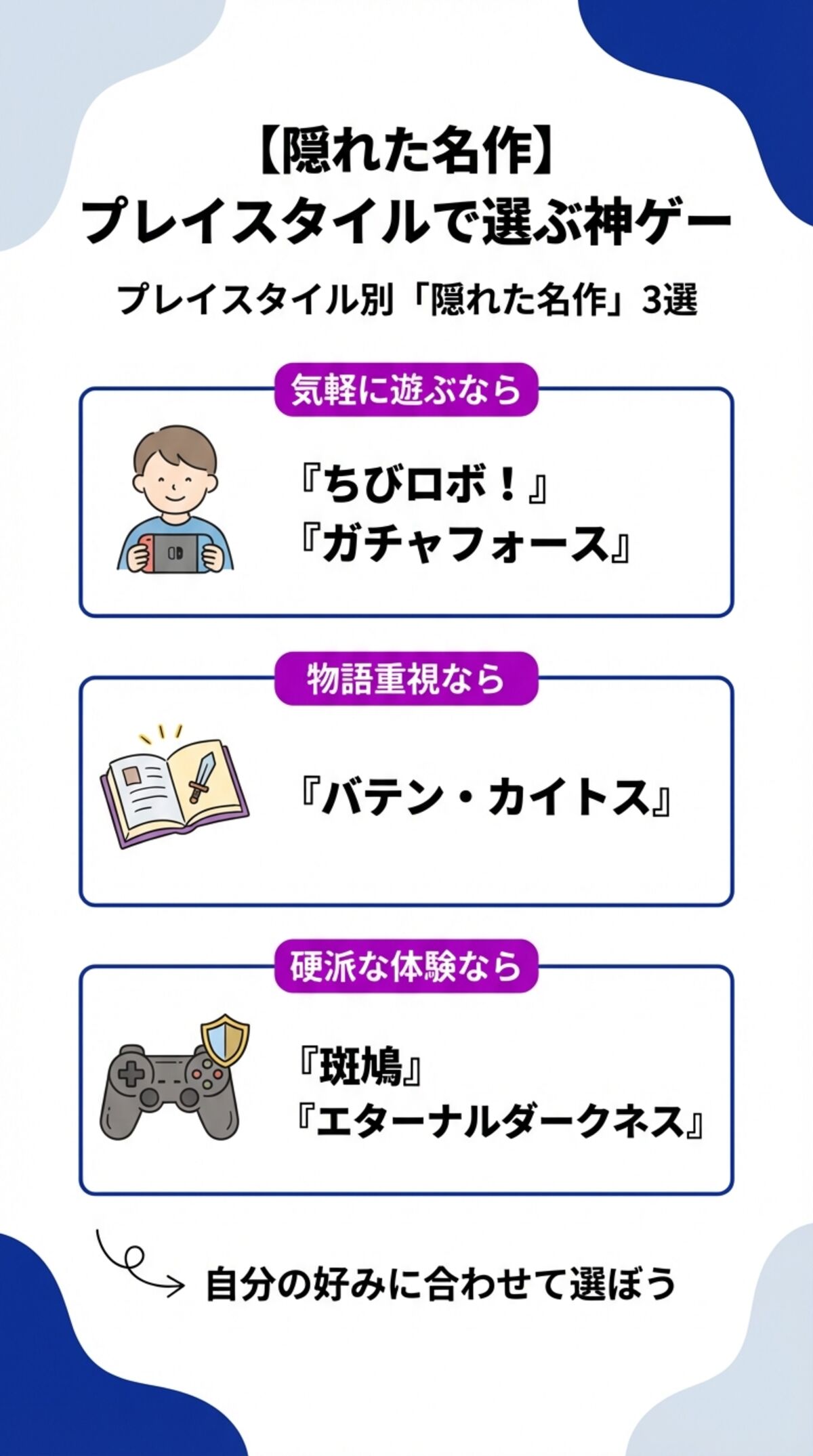 【選び方】隠れた名作をプレイスタイルで選ぶ