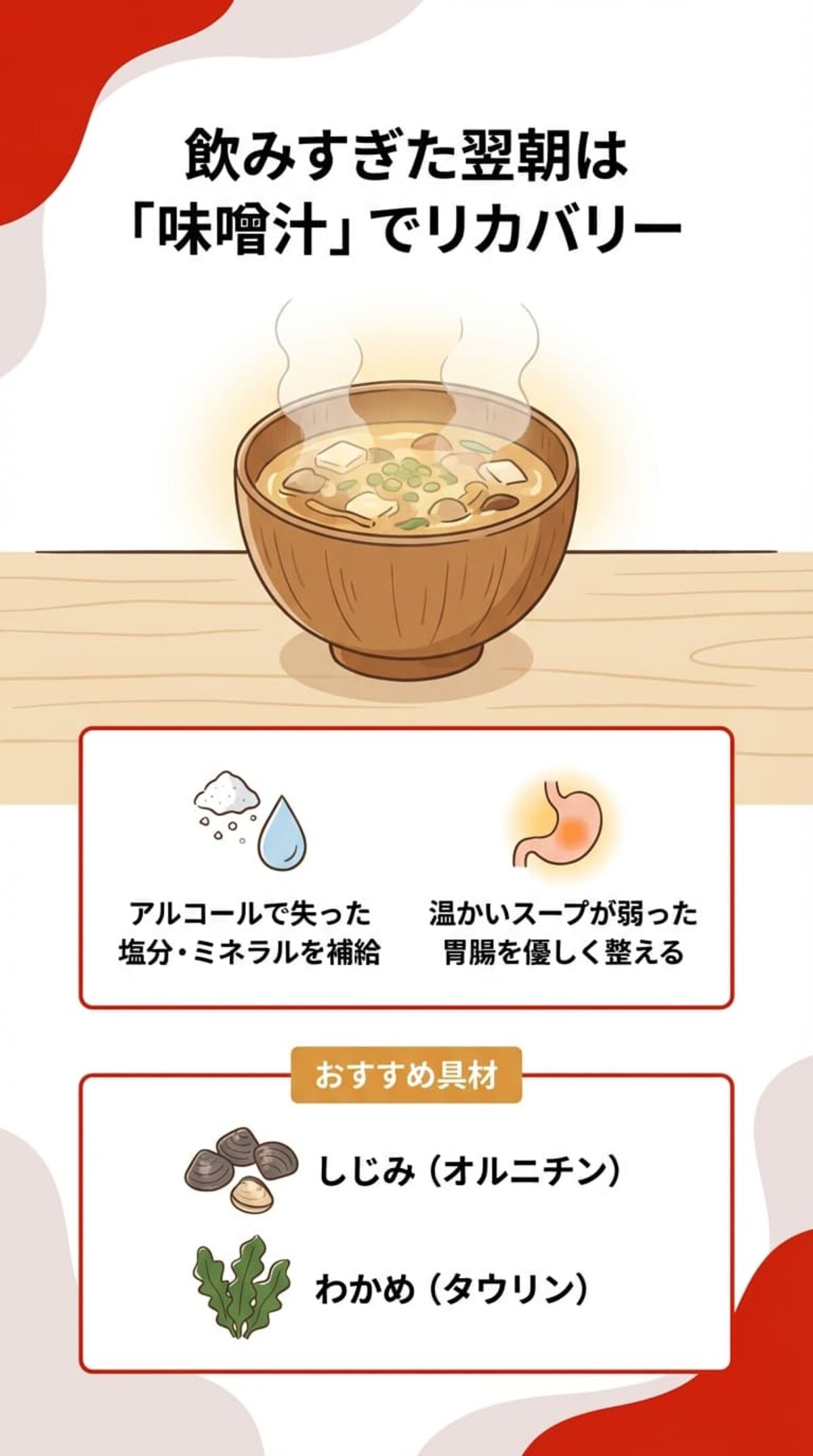 翌朝のリカバリーには味噌汁