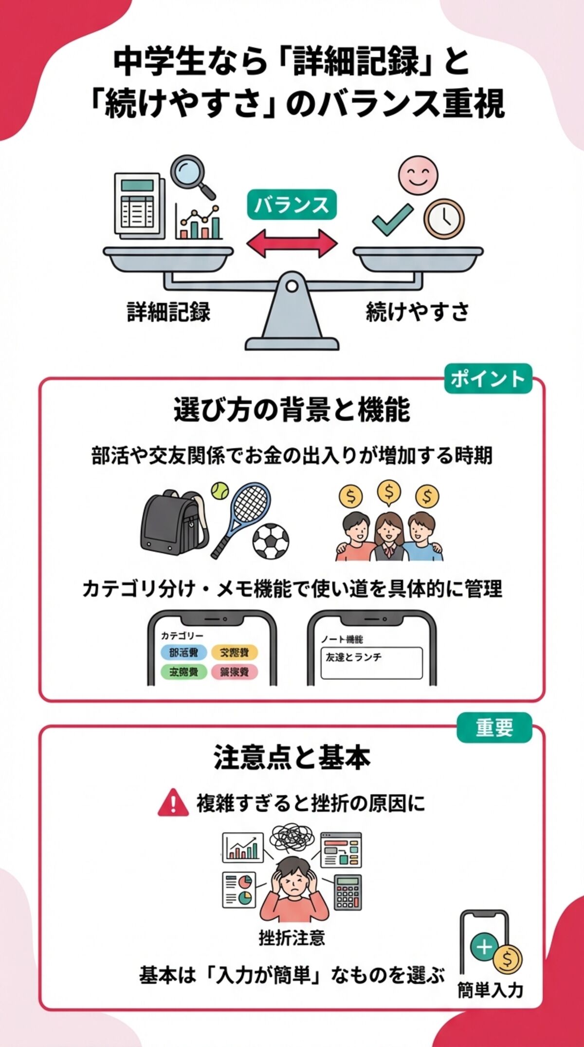 中学生なら詳細記録と続けやすさのバランス重視