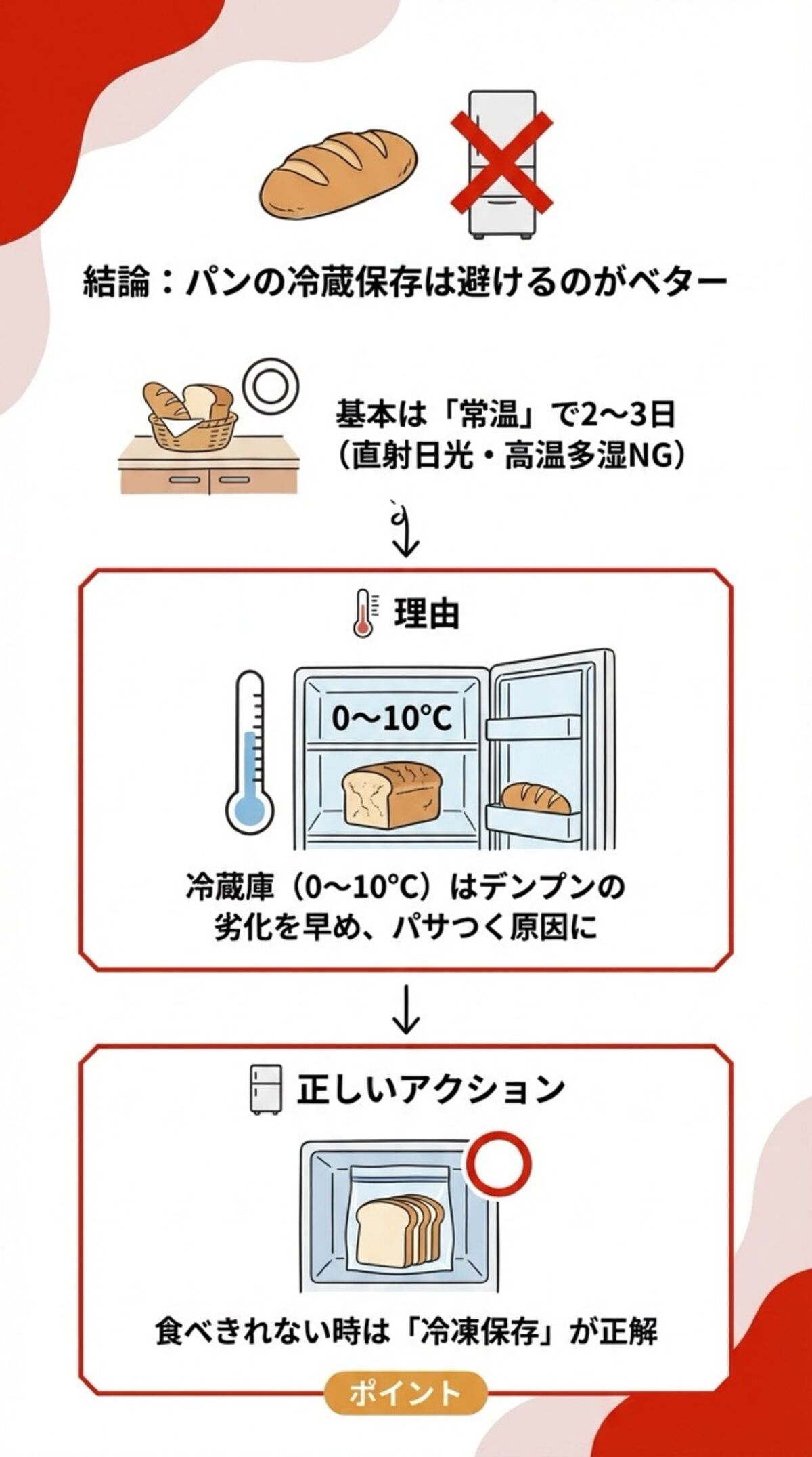 パンの冷蔵保存は避けるのがベター