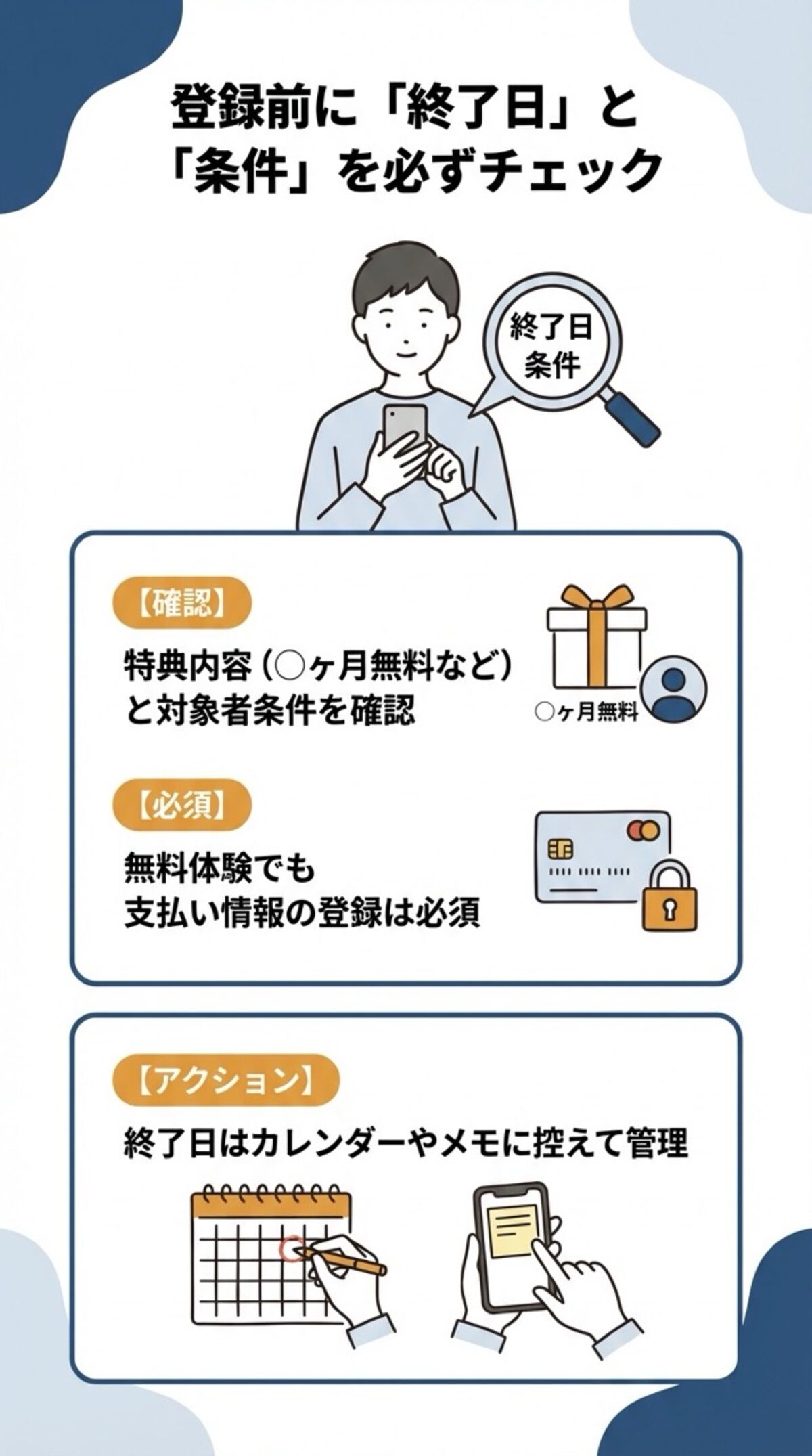 登録前に終了日と条件を必ずチェック