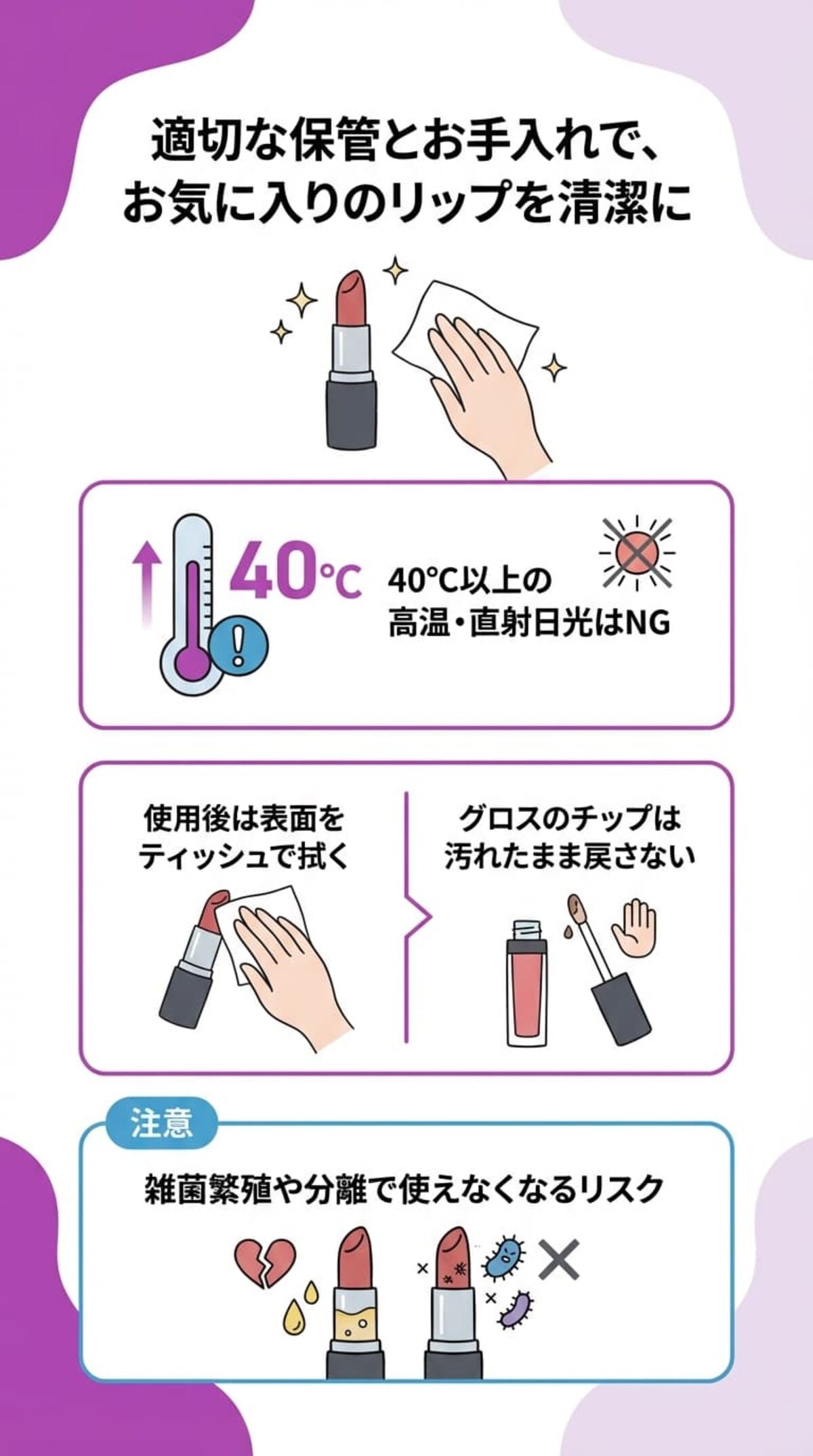 口紅の品質を守る保管と衛生管理